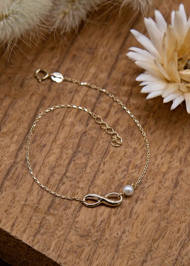 Golden Moments 9ct Gold Infinity Bracelet with Fresh Water Pearl