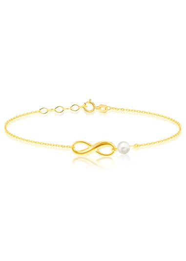 Golden Moments 9ct Gold Infinity Bracelet with Fresh Water Pearl