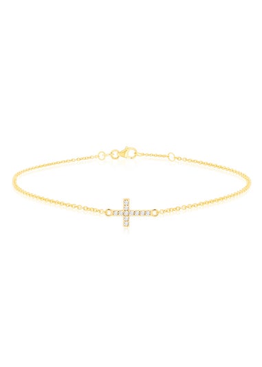 Golden Moments 9ct Yellow Gold Mini Cross Round CZ Bracelet