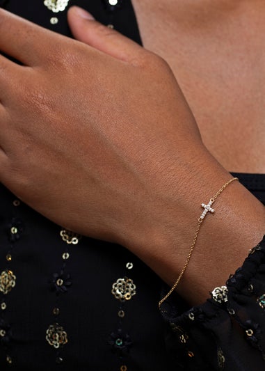 Golden Moments 9ct Yellow Gold Mini Cross Round CZ Bracelet