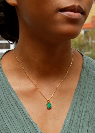 Golden Moments Yellow Gold Plated Octagonal Malachite Necklace