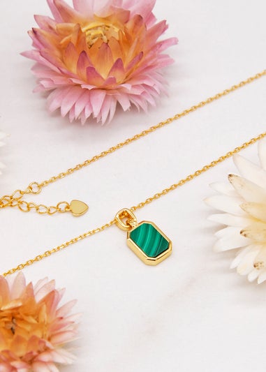 Golden Moments Yellow Gold Plated Octagonal Malachite Necklace