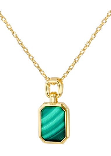 Golden Moments Yellow Gold Plated Octagonal Malachite Necklace