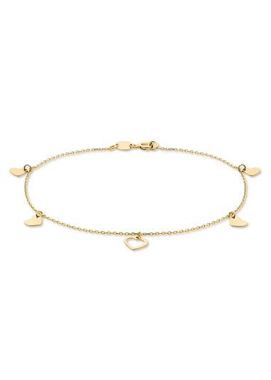 Golden Moments 9ct Yellow Gold Dangly Hearts Bracelet