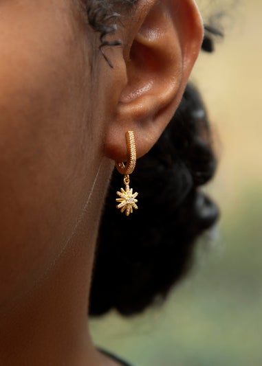 Golden Moments Gold Plated White CZ Star Drop Huggy Earrings