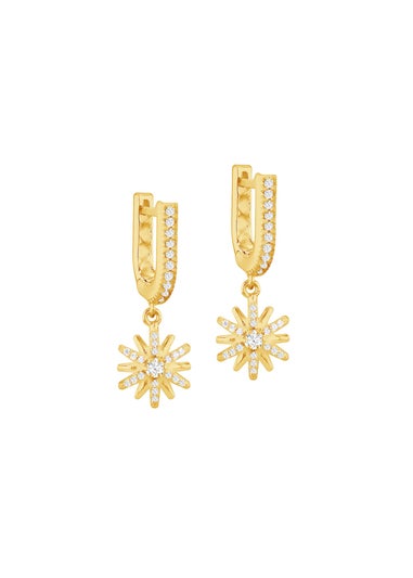 Golden Moments Gold Plated White CZ Star Drop Huggy Earrings