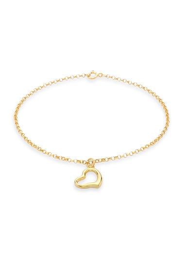 Golden Moments 9ct Gold 'Heart' Charm Round-Belcher-Chain Bracelet