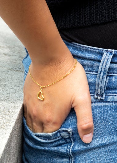 Golden Moments 9ct Gold 'Heart' Charm Round-Belcher-Chain Bracelet