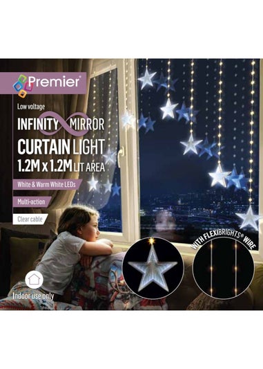 Premier Decorations Infinity Mirror Star Curtain Light with White and Warm White LEDs