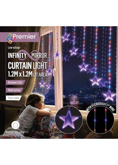 Premier Decorations Infinity Mirror Star Curtain Light with Rainbow LEDs