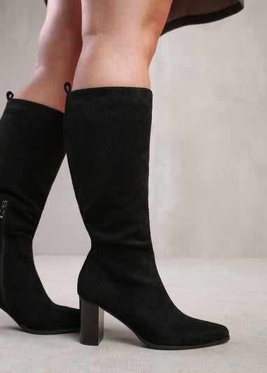 Where's That From Elder Black Suede Wide-Calf Knee High Boots