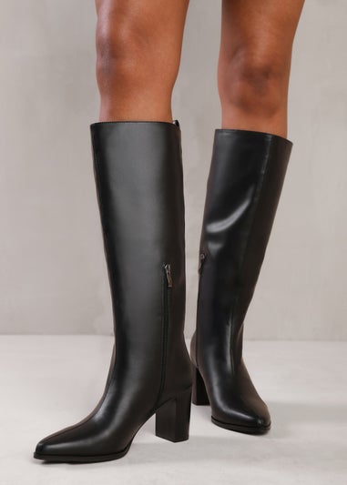 Where's That From Elder Black Block Heel Knee High Boots