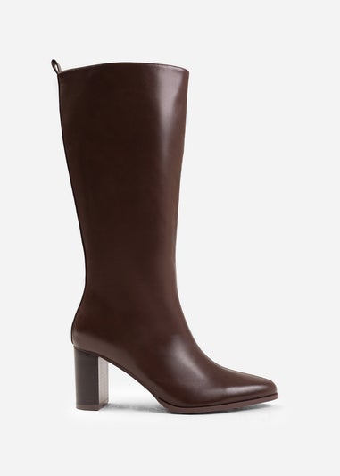 Where's That From Elder Brown Block Heel Knee High Boots