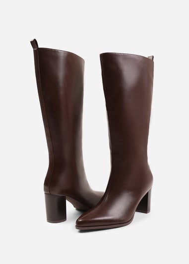 Where's That From Elder Brown Block Heel Knee High Boots