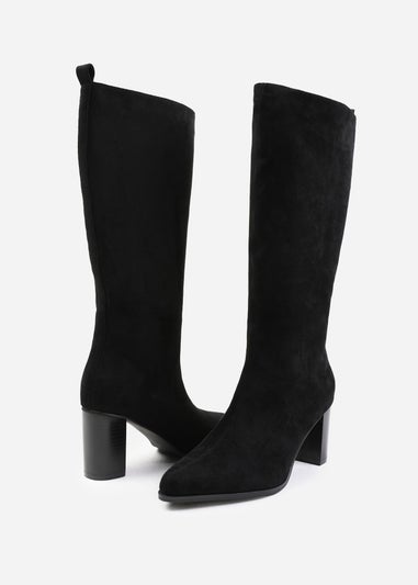 Where's That From Elder Black Suede Block Heel Knee-High Boots