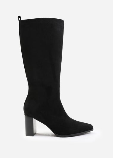 Where's That From Elder Black Suede Block Heel Knee-High Boots