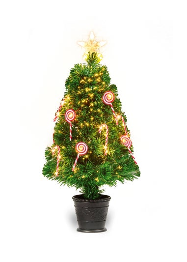 Premier Decorations Fibre Optic Tree with Candy Canes 60cm