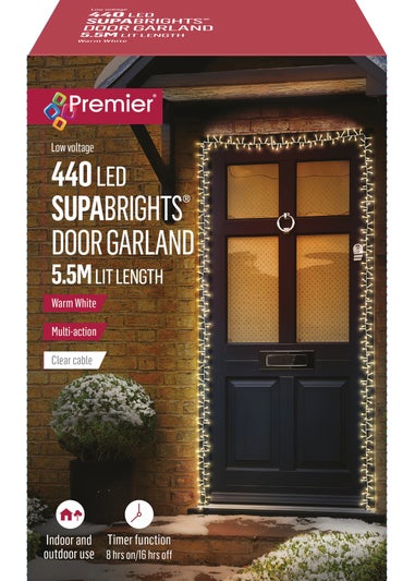 Premier Decorations 440 Warm White LED Supabrights Door Garland