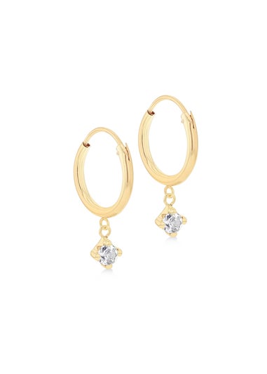 Golden Moments 9ct Yellow Gold Round White CZ Hoop Drop Earrings