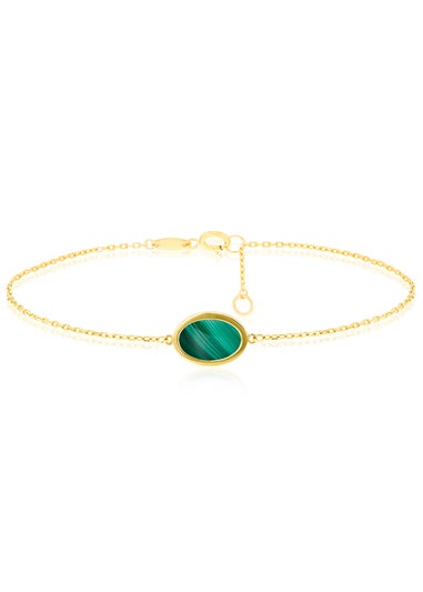 Golden Moments 9ct Yellow Gold Oval Malachite Bracelet