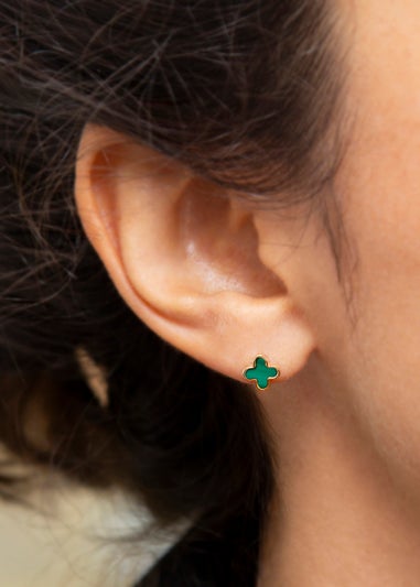 Golden Moments 9ct Yellow Gold Malachite Petal Studs