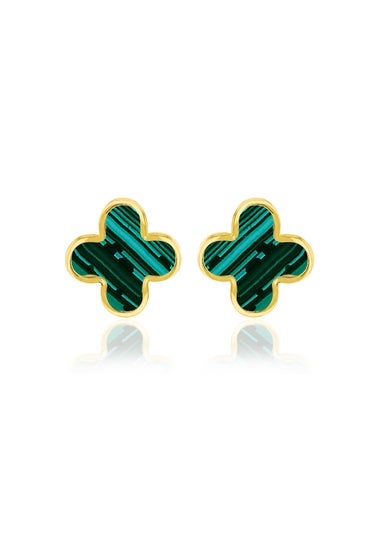 Golden Moments 9ct Yellow Gold Malachite Petal Studs