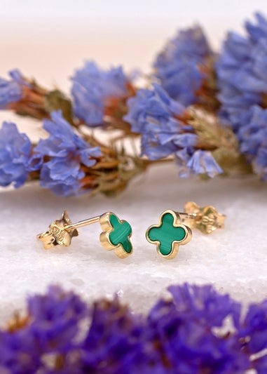 Golden Moments 9ct Yellow Gold Malachite Petal Studs