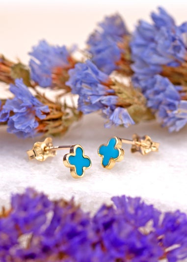 Golden Moments 9ct Yellow Gold Turquiose Petal Studs