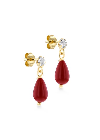 Golden Moments 9ct Yellow Gold Red Stone CZ Drop Earrings