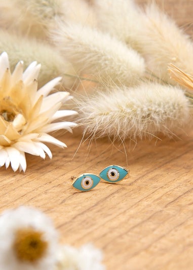 Golden Moments 9ct Yellow Gold Blue Evil Eye Stud Earrings