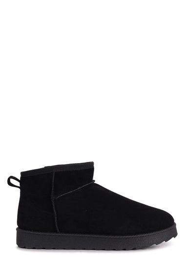 Linzi Ultra Mini Addy Black Faux Suede Faux Fur Lined