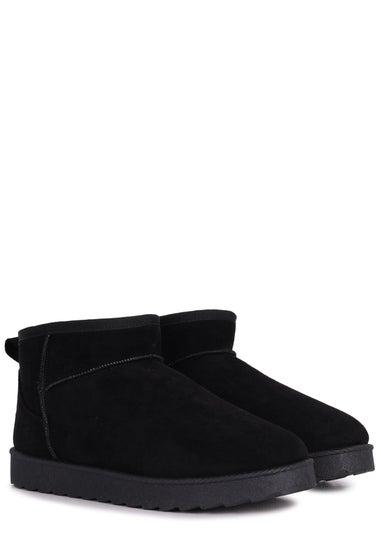 Linzi Ultra Mini Addy Black Faux Suede Faux Fur Lined