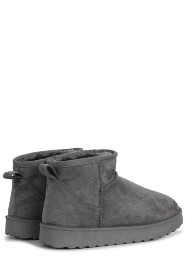 Linzi Ultra Mini Addy Grey Faux Suede Faux Fur Lined