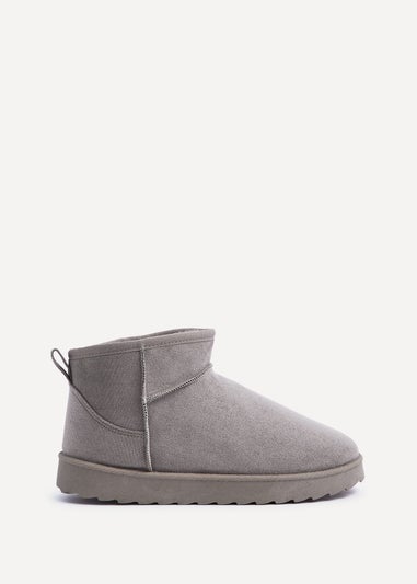 Linzi Ultra Mini Addy Grey Faux Suede Faux Fur Lined