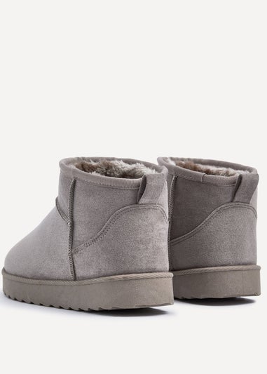 Linzi Ultra Mini Addy Grey Faux Suede Faux Fur Lined