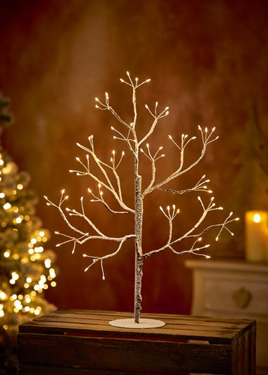 Premier Decorations Brown Frosted Tree with 80 Warm White LEDs 55cm