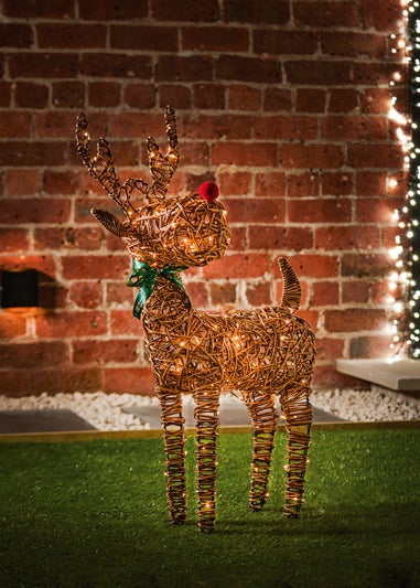 Premier Decorations Lit Rattan Reindeer with 120 Warm White LEDs 96cm