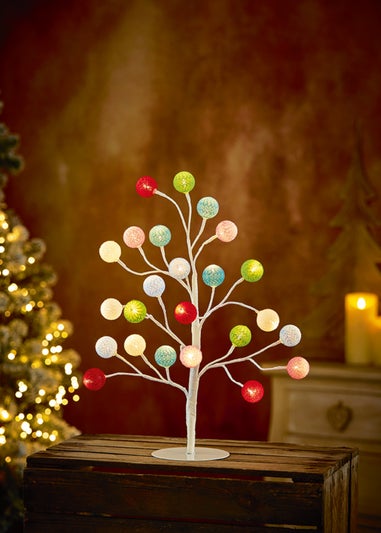 Premier Decorations Multi Coloured Ball Cap Tree with 24 Warm White LEDs 55cm