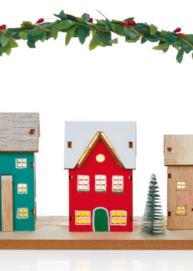 Premier Decorations Battery Operated Lit Wooden House Scene with Garland 40cm