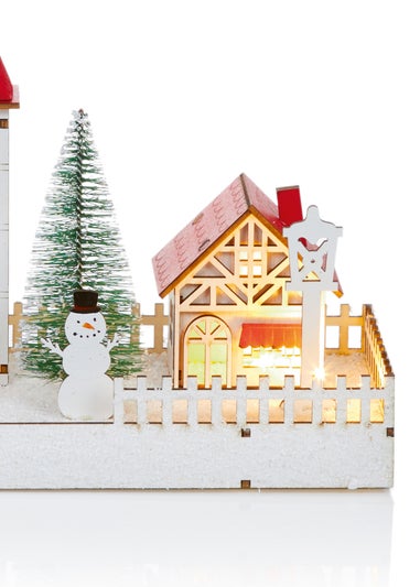 Premier Decorations Battery Operated Lit Wooden Village Scene 30cm