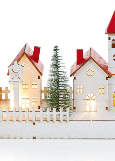 Premier Decorations Battery Operated Lit Wooden Village Scene 30cm