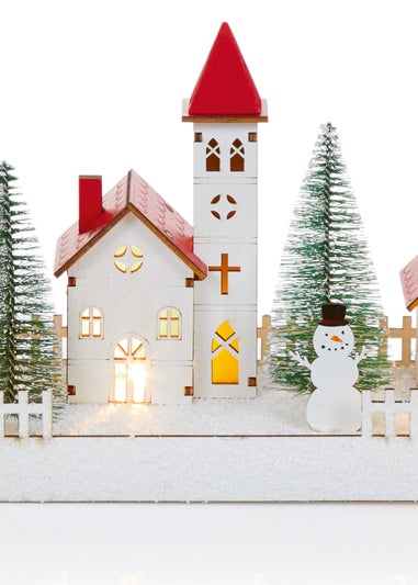 Premier Decorations Battery Operated Lit Wooden Village Scene 30cm