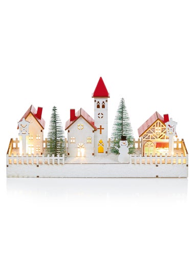 Premier Decorations Battery Operated Lit Wooden Village Scene 30cm