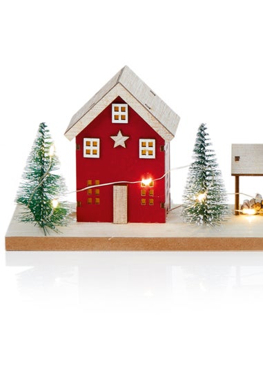 Premier Decorations Battery Operated Lit Wooden Houses Scene 40cm