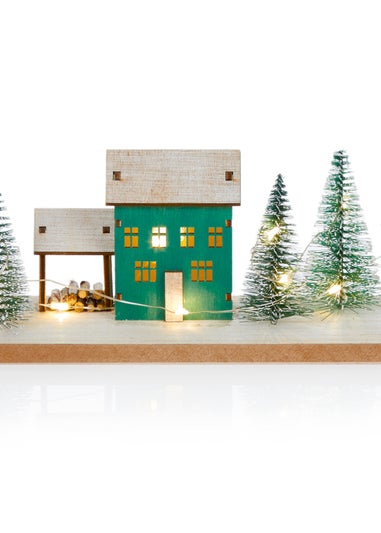 Premier Decorations Battery Operated Lit Wooden Houses Scene 40cm