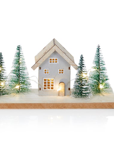 Premier Decorations Battery Operated Lit Wooden Houses Scene 40cm