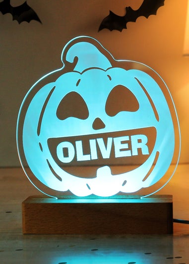 Personalised Memento Company Brown Pumpkin Wooden LED Light