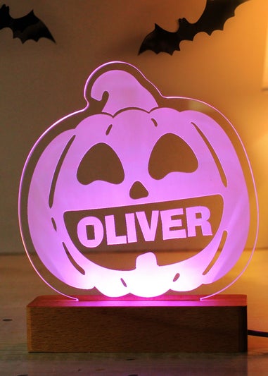 Personalised Memento Company Brown Pumpkin Wooden LED Light