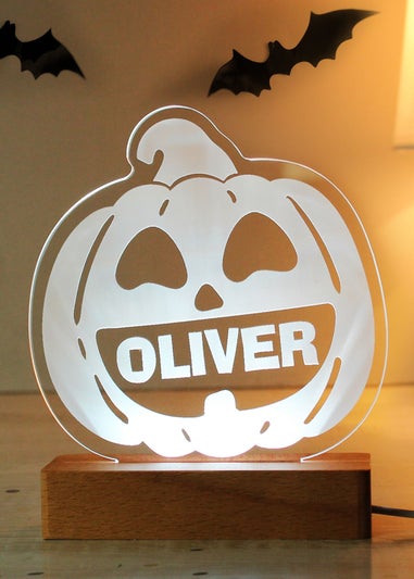 Personalised Memento Company Brown Pumpkin Wooden LED Light