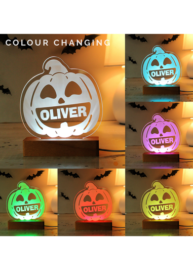 Personalised Memento Company Brown Pumpkin Wooden LED Light